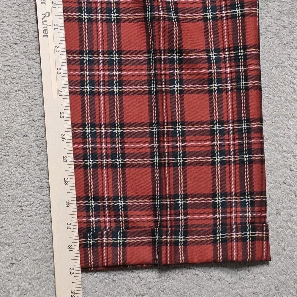 Paul Fredrick Vintage Red Tartan Plaid Wool Pants 35x32 Pleated Cuffed 80s